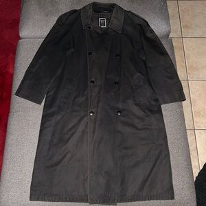 Vintage Christian Dior Black Faded Trench Coat Wool 44R